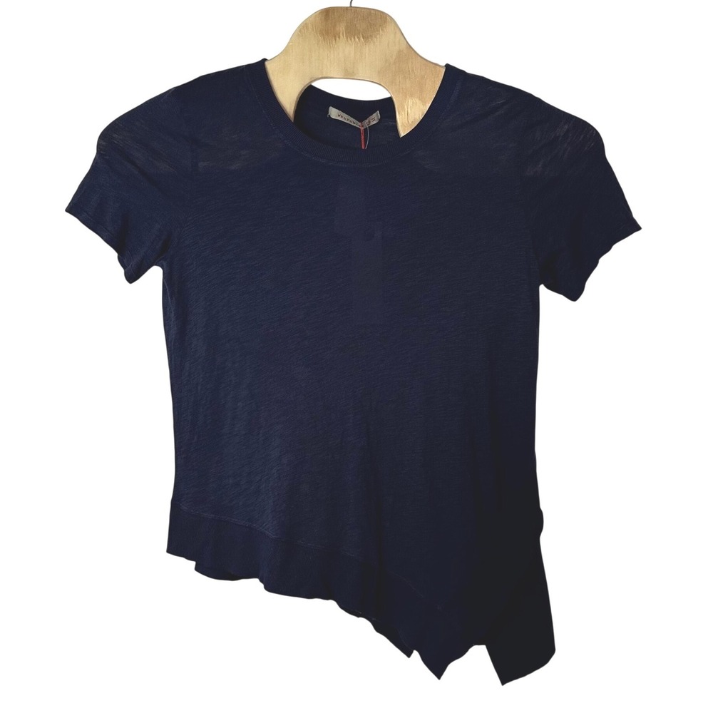 XCVI Wearables Lettie Tee Size M Navy Blue Asymmetrical Hem Boho Elevated Basic